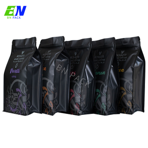 Bio Pla Sacchetti di caffè biodegradabili con valvola e cerniera Sacchetti di imballaggio per caffè in carta personalizzati Sacco di chicchi di caffè a fondo piatto 