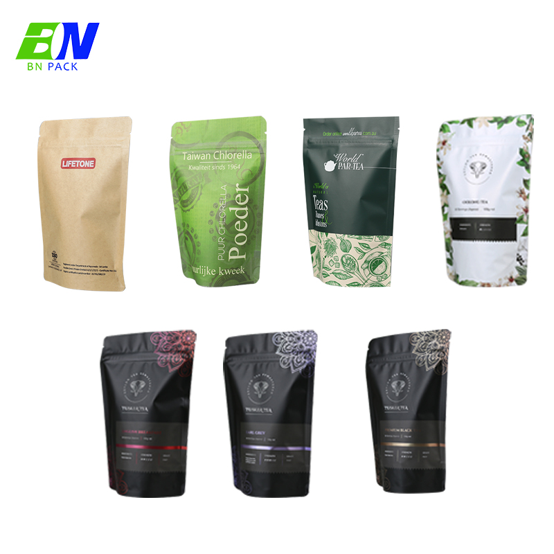 100% biodegradabile Stand Up Pouch Compostabile Stand Up Pouch con chiusura lampo Borsa per imballaggio alimentare