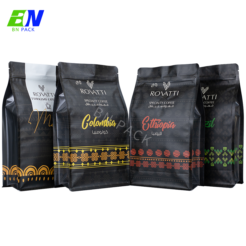 Busta a fondo piatto con timbro a caldo 250 g Confezione di buste per caffè ecologiche
