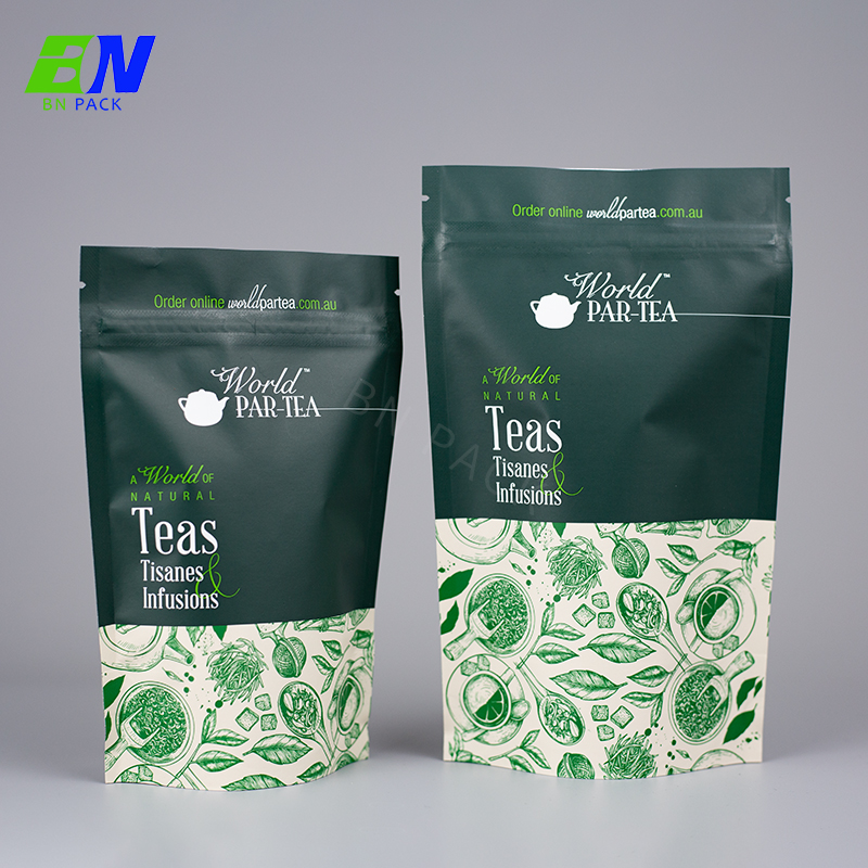 100% biodegradabile Stand Up Pouch Compostabile Stand Up Pouch con chiusura lampo Borsa per imballaggio alimentare