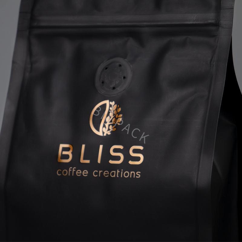 Bio Pla Sacchetti di caffè biodegradabili con valvola e cerniera Sacchetti di imballaggio per caffè in carta personalizzati Sacco di chicchi di caffè a fondo piatto 